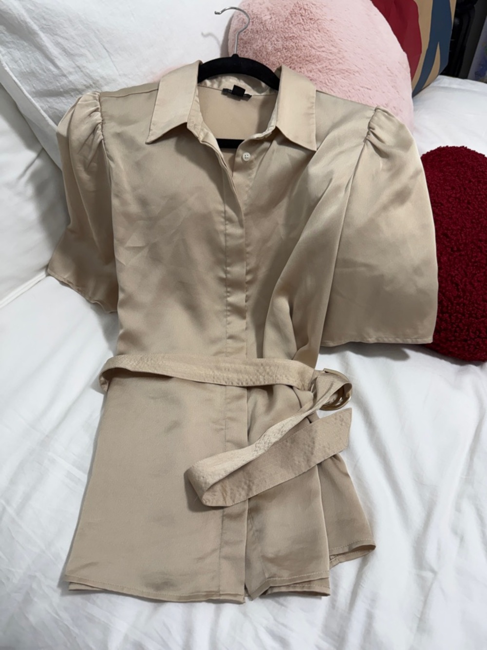 Ann Taylor Cream Short Sleeve Wrap Blouse with Tie